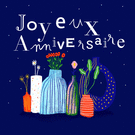 Joyeux anniversaire avec vases fleuris colorés